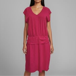 Toad & Co Dress L Pink V-Neck Short Sleeve Organic Cotton NWOT